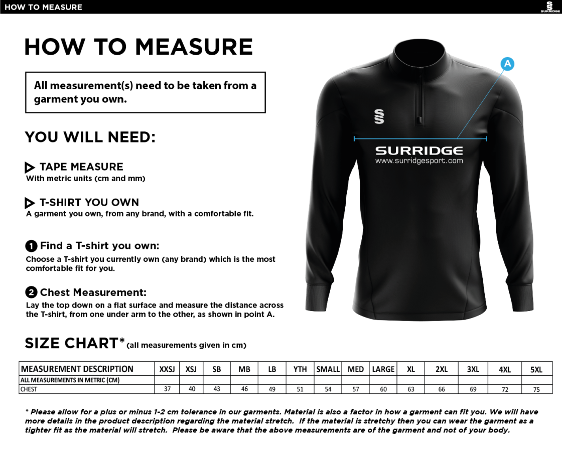 South Shore CC - Blade Performance Top - Size Guide