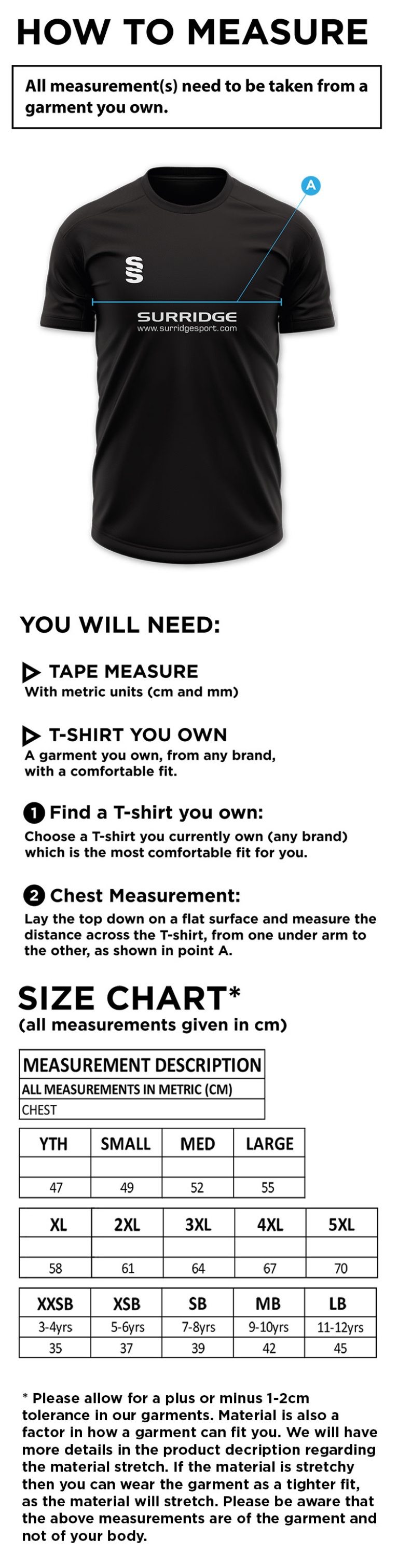 South Shore CC - Blade Polo Shirt - Size Guide