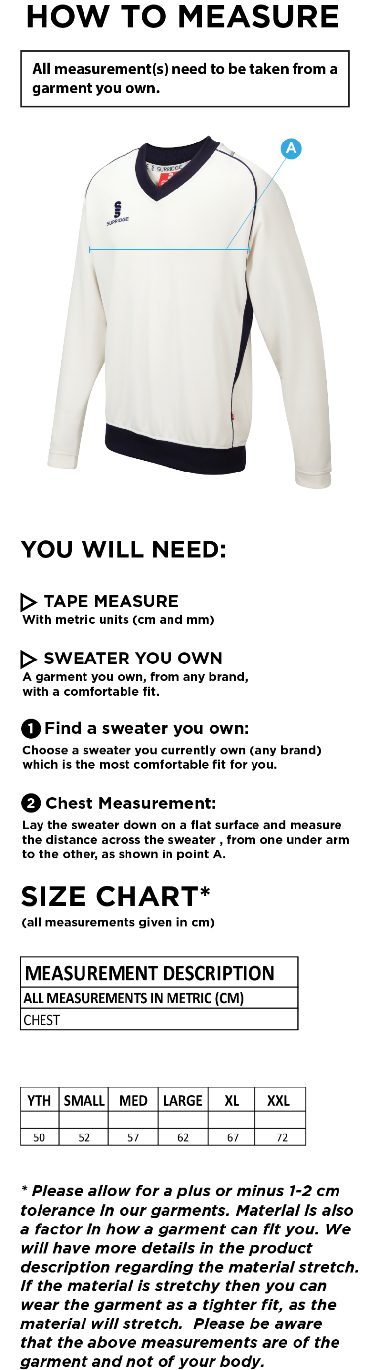 South Shore CC - Curve Long Sleeve Sweater - Size Guide