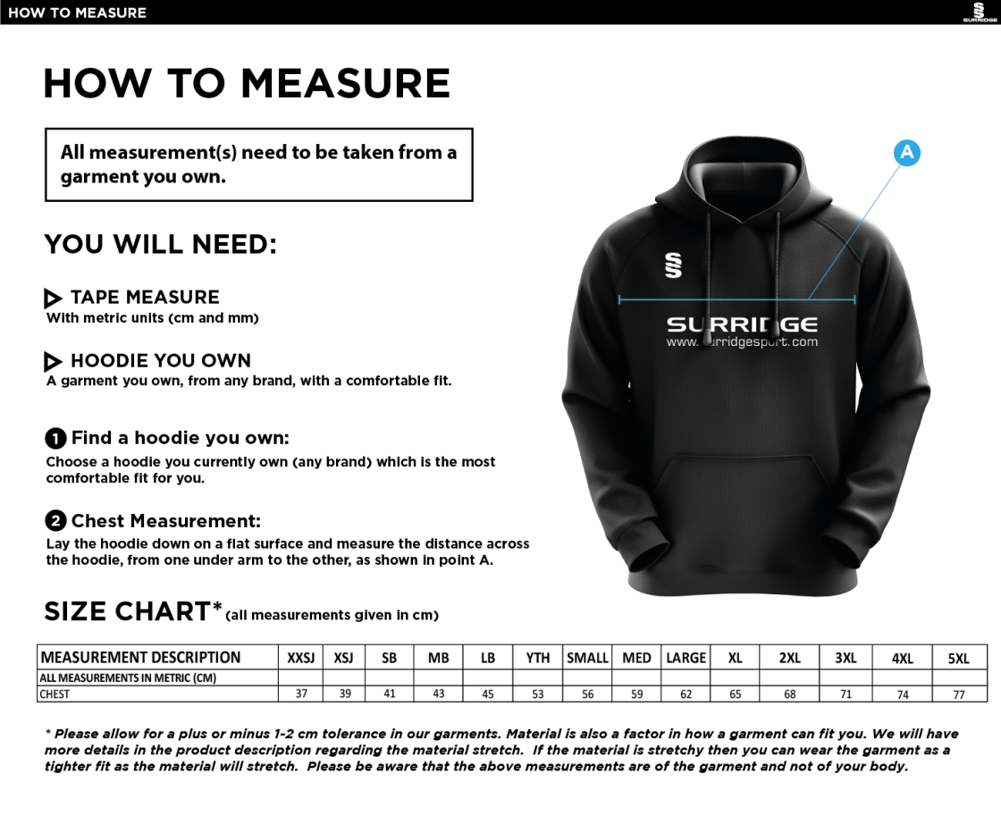 South Shore CC - Fuse Hoody - Size Guide