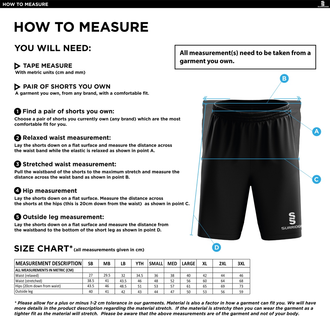South Shore CC - Blade Shorts - Size Guide